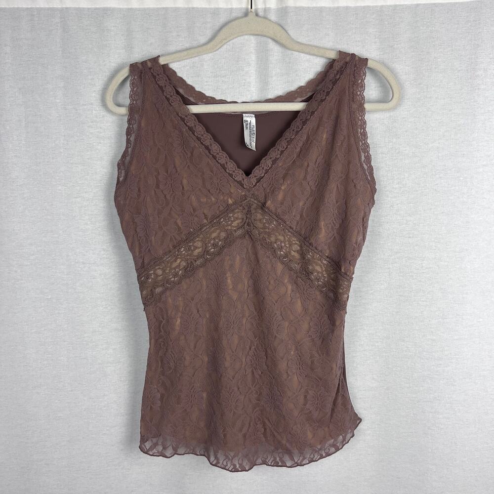 Flexees Top Womens 2XL Babydoll Tank Brown Lace Forest Fairy Slimming Flattering